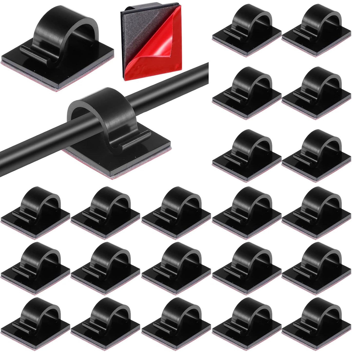 Namalu 60 Pieces Mini Cable Clips Hooks Christmas Light Clips Self Adhesive Light Hooks Cord Clips for Desk Outdoor String Lights(Large,Black)