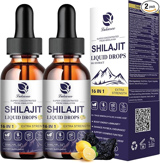 (2 Pack) Shilajit for Men & Women, 16-in-1 Liquid Shilajit Drops, Trace Minerals, Ginseng, Turmeric, Ashwagandha, Immune Support, Energy Boost & Joint Health, 2 FL. Oz