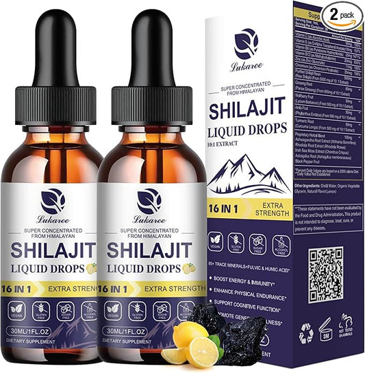 (2 Pack) Shilajit for Men & Women, 16-in-1 Liquid Shilajit Drops, Trace Minerals, Ginseng, Turmeric, Ashwagandha, Immune Support, Energy Boost & Joint Health, 2 FL. Oz