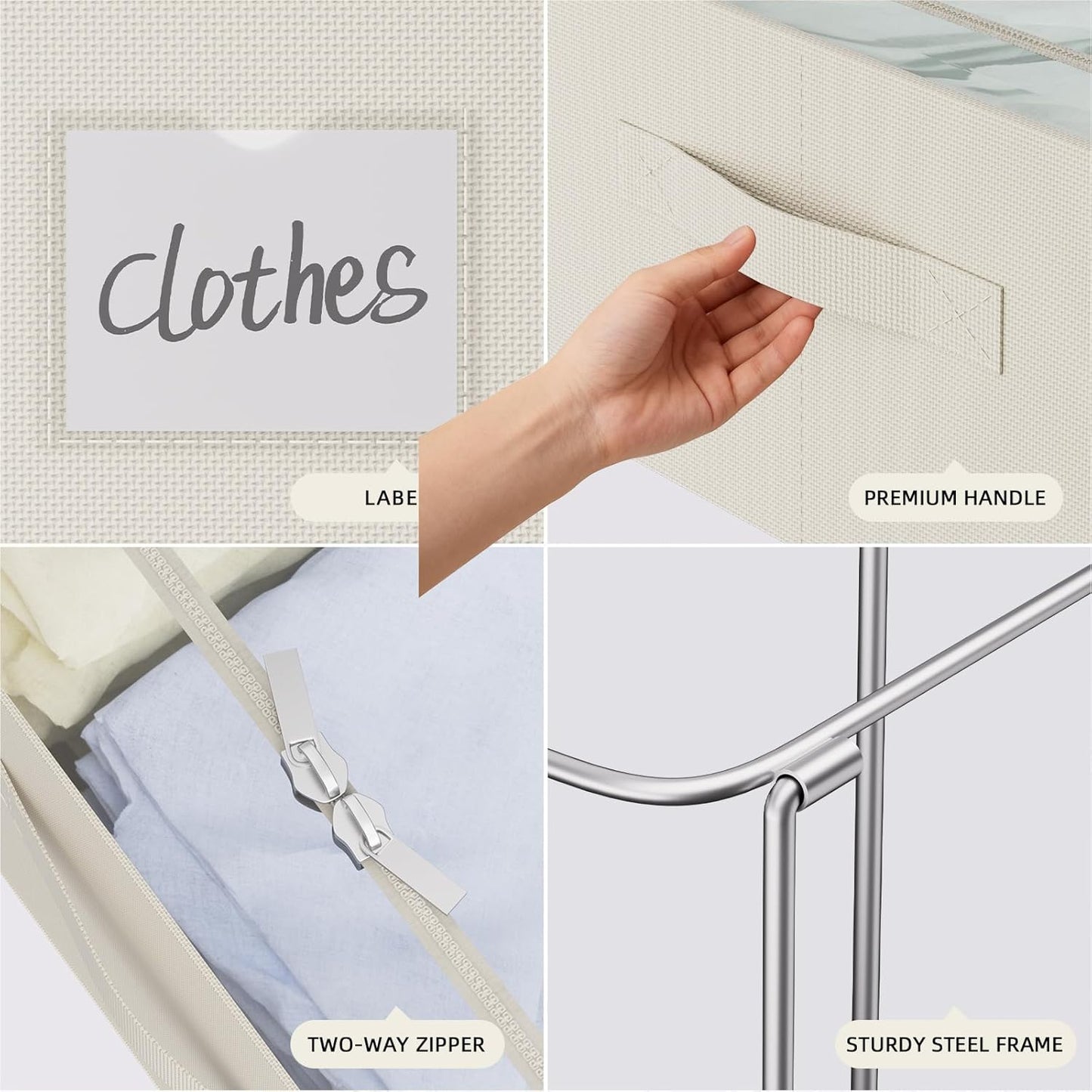 CYhom Under Bed Storage Bins Frame Storage Box Oxford Fabric Sturdy Underbed Container Foldable Stackable Large Capacity Clothes Organizer (Beige, 23.6" x 19.7" x 6.3")