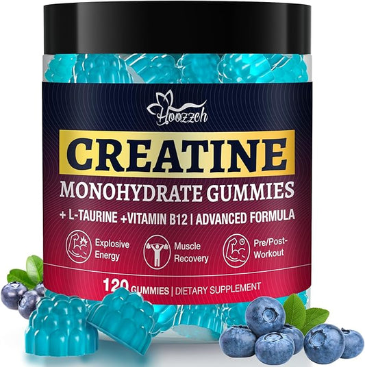 Creatine Monohydrate Gummies for Men & Women, Creatine Supplement, Chewables Creatine Gummy for Energy & Strength Support, Gluten-Free, Blueberry Flavor, 120 Count