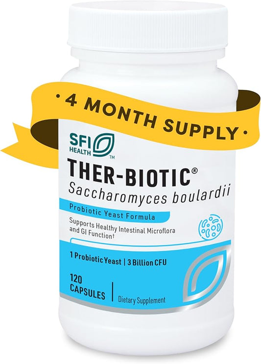 Klaire Labs SFI Health Saccharomyces Boulardii Probiotic - Acid Resistant & Shelf-Stable Supplement to Support Healthy Yeast Balance, Immune & Digestive Health - Hypoallergenic, Dairy-Free (120ct)