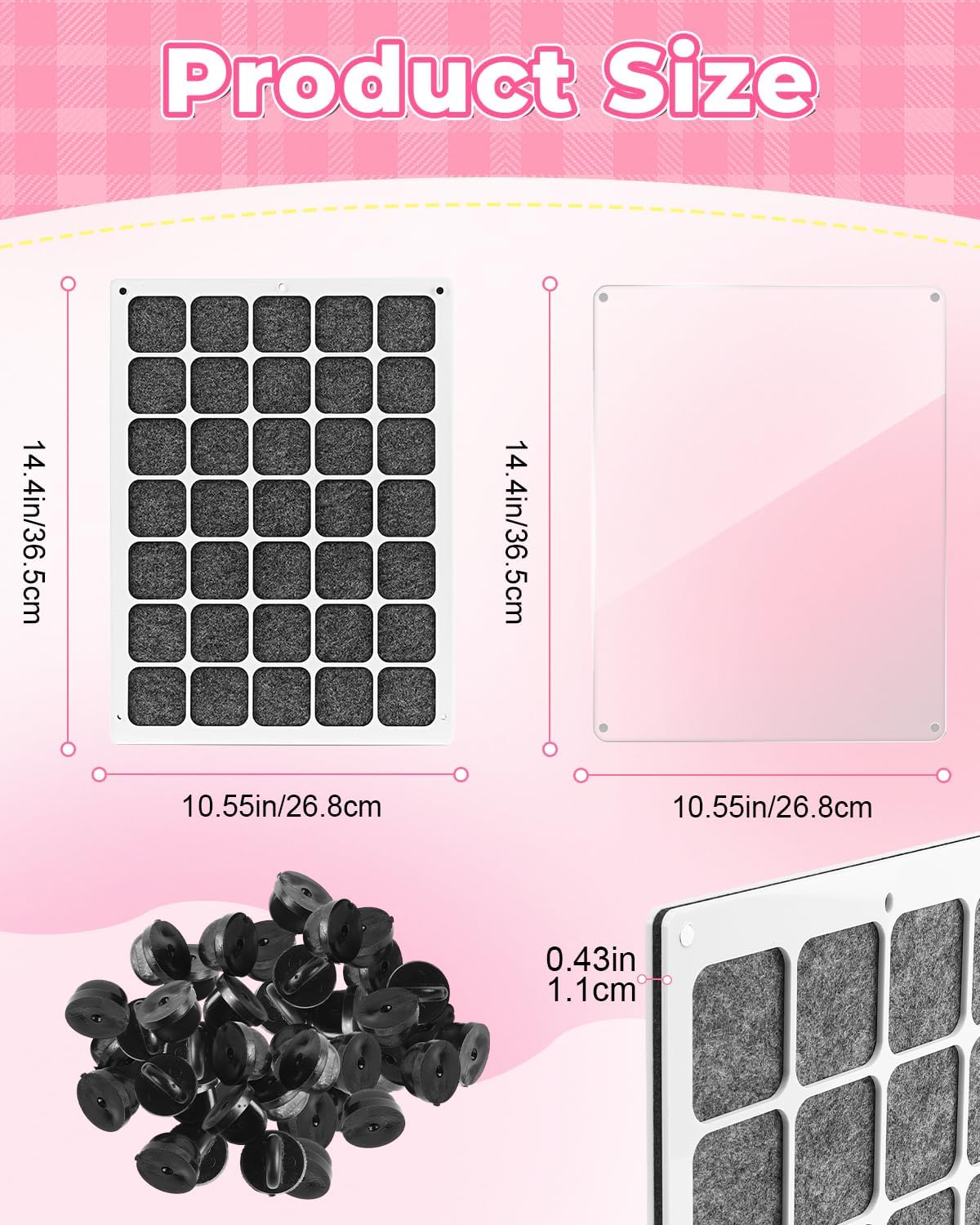 UCEC 35 Grids Clear Acrylic Pin Display Board & 50 PCS Rubber Pin Clutches, Enamel Pin Collection Display Case for Pin Holder, Badge Brooch Pins Organizer Board, Dust-Free Wall & Table Holder Display