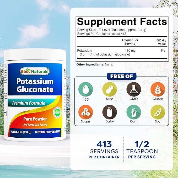 Best Naturals Potassium Gluconate 1lb Powder (1 LB (Pack of 3))