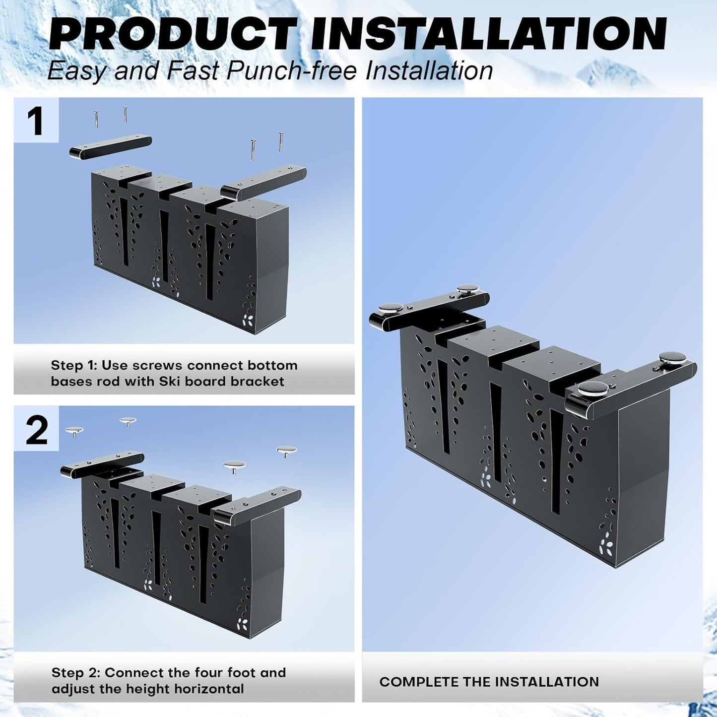 Ski Storage Rack for Garage, 4 Pair Heavy Duty Steel Freestanding Ski Storage Organizer, Indoor Ski Holder Racks for Home and Garage Storage