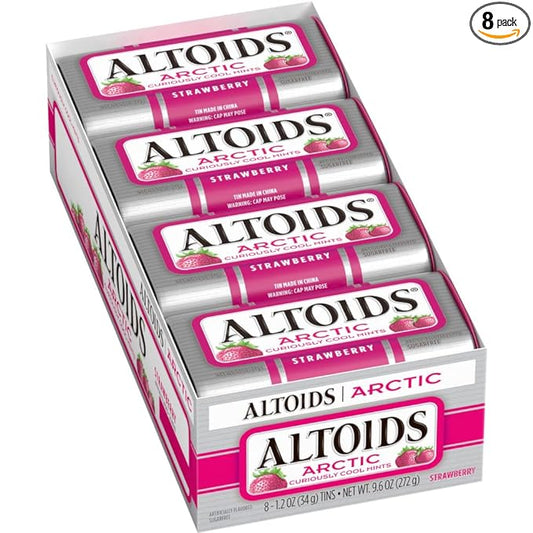 ALTOIDS Arctic Strawberry Breath Mints Hard Candy Bulk, 1.2 oz Tin (Pack of 8)