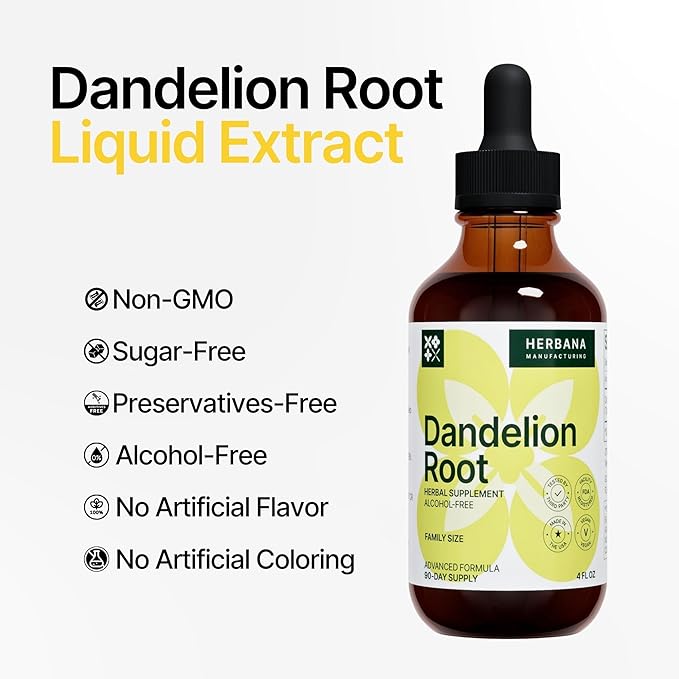Dandelion Root 4 fl oz Liquid Extract - Natural Herbal Supplement for Cleansing, Digestive Function & Immunity - Organic Taraxacum officinale - Family Size - High Potency Drops - 90-Day Supply