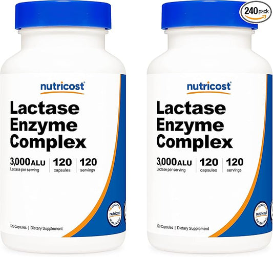 Nutricost Lactase Enzyme Complex 3,000 FCC ALU, 120 Veggie Capsules - Non-GMO, Gluten Free, 120 Servings (2 Bottles)