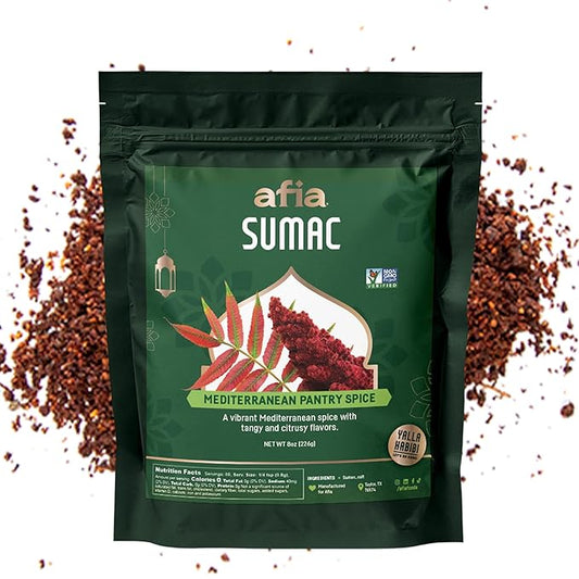 Afia - Ground Sumac Spice | Sumac Powder Pantry Spice for Middle Eastern Dishes, Meals and Cuisine | Premium Middle Eastern Spices (1pk, 8oz)