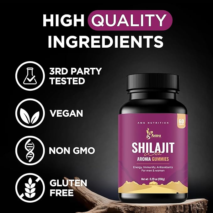 Shilajit Gummies for Men & Women with Aronia Berries (60 Count (Pack of 1), Aronia Berries)