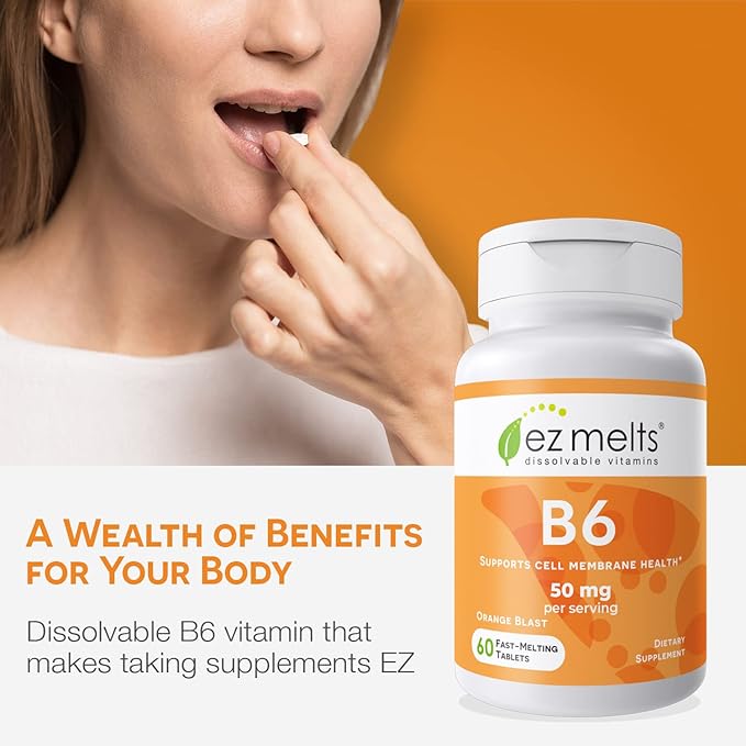 EZ Melts Dissolvable Vitamin B6 50 mg, Sugar-Free, 1-Month Supply