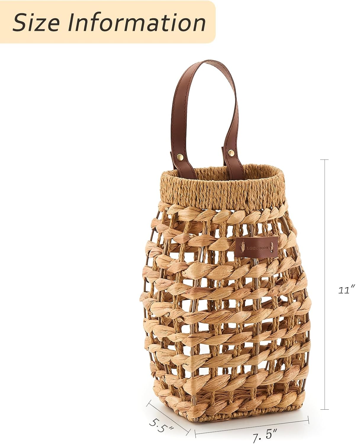 Woven Front Door Basket Water Hyacinth Wall Hanging Basket Decorative Boho Mounted Organizer for Dried Flower Plants Storage Basket for Garden, Home, and Farmhouse Décor (C_Hyacinth)