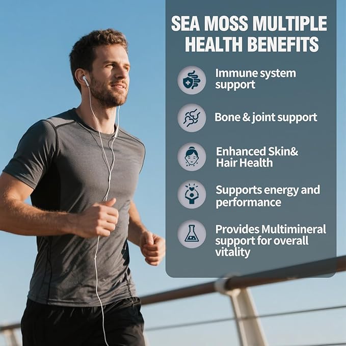 Sea Moss Capsules with Black Seed Oil, Ashwagandha for Immune System, Skin, Energy Sea Moss Supplement