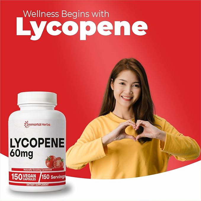 Lycopene Supplement for Men 60mg, 150 Capsules, Natural Tomato Extract Powder for Skin, Heart & Immune Support, 100% Veg Lycopene Complex, Non-GMO and Gluten Free Carotenoid Supplement