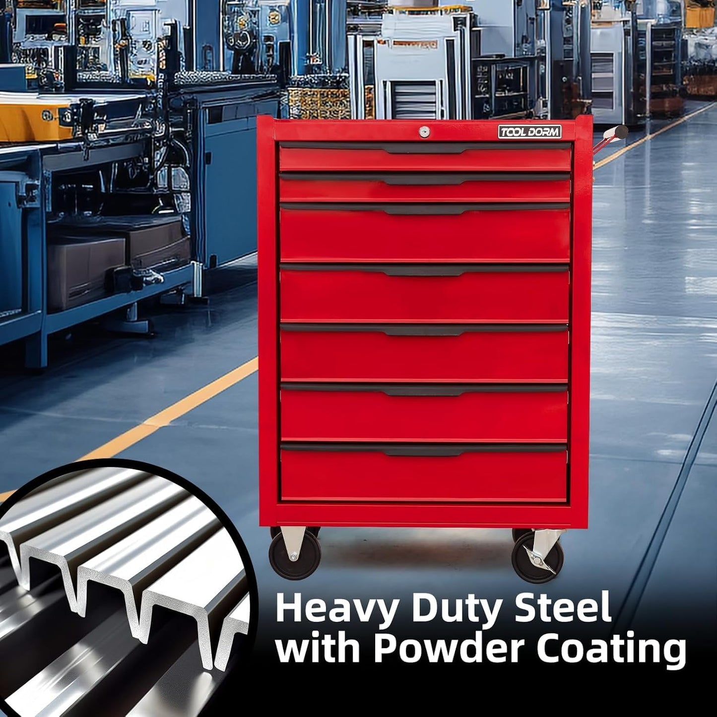 7-Drawer Rolling Tool Chest with Locking Wheels & Drawers, 13" D x 24.2" W x 34.6" H Mobile Tool Storage Cabinet, Heavy-Duty Garage Organizer w/Ergonomic Handle