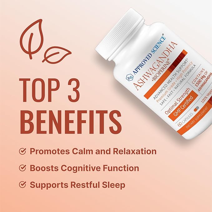 Approved Science Ashwagandha 1500mg with Bioperine® and Ginger - Mood and Energy Support - 60 Vegan Friendly Capsules - 1 Month Supply