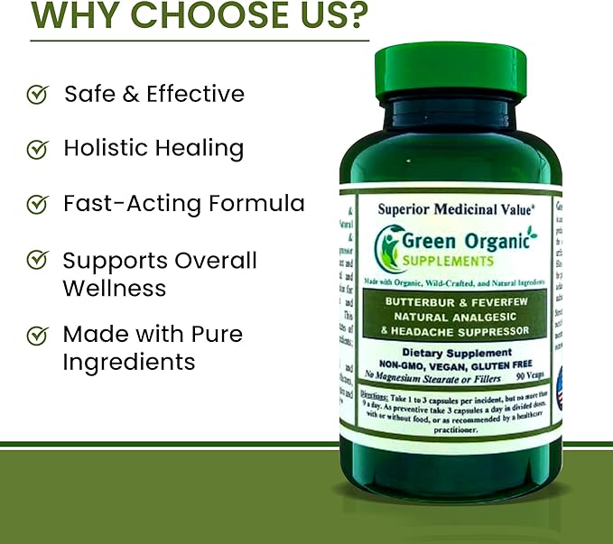 Butterbur, Feverfew, Analgesic, Painkiller, & Headache Suppressor, 90 VCaps, High Absorbable, Non-GMO, Gluten-Free (Pack of 4)