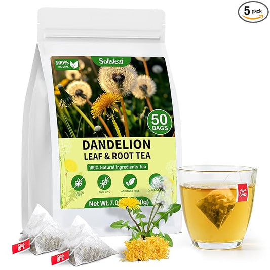 Dandelion Leaf and Root Tea Bag, Natural Dandelion Roasted Herbal Detox Teabag for Liver & Kidney Health, Support Digestion Dandelion Root Tea, Caffeine Free, No Additives（50 Teabags)