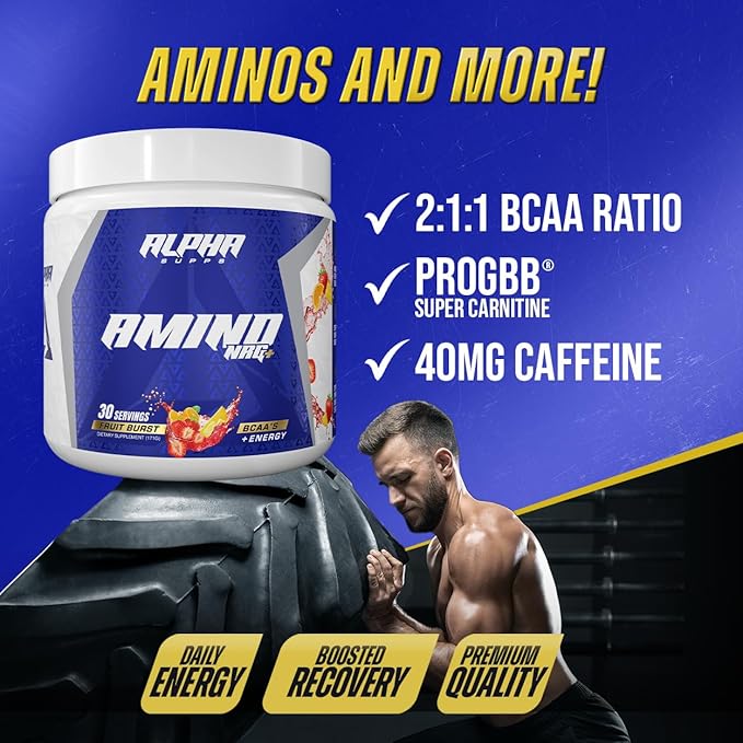 Amino NRG+ BCAA Amino Energy Recovery Powder - Hydration Blend with Electrolytes - Focus Blend for Optimal Performance Support in Men & Women (30 Servings, Peachy Mango)