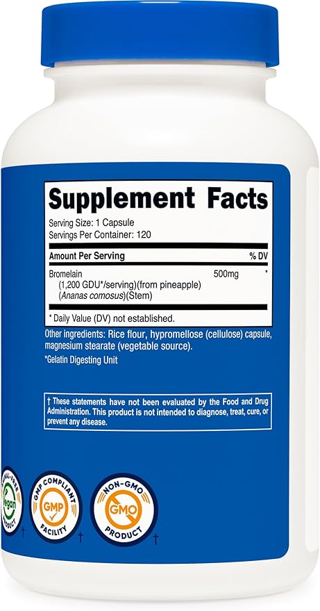 Nutricost Bromelain 500mg, 120 Vegetarian Capsules - Bromelain (1200 GDU), Non-GMO, Gluten Free