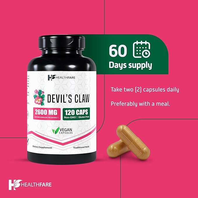 Devil's Claw Herbal Supplement, Extract 2600mg | 120 Veg Capsules | Support Low Back Discomfort | Max Potency Formula | Non-GMO | Gluten-Free