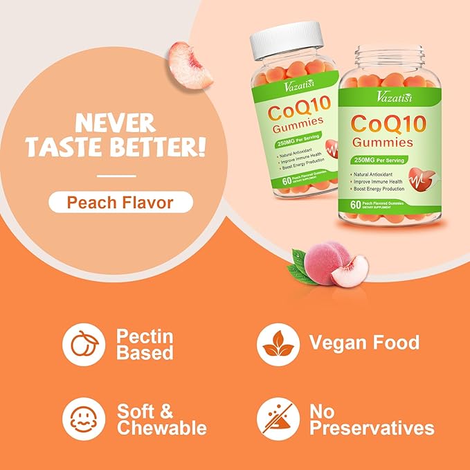 High Absorption CoQ10 Gummies 250 mg, Plus Omega-3, Magnesium, Vitamin B12 for Cellular Energy, Brain & Antioxidant, 5X Better Absorption Coenzyme Q10 Supplement - 60 Cts