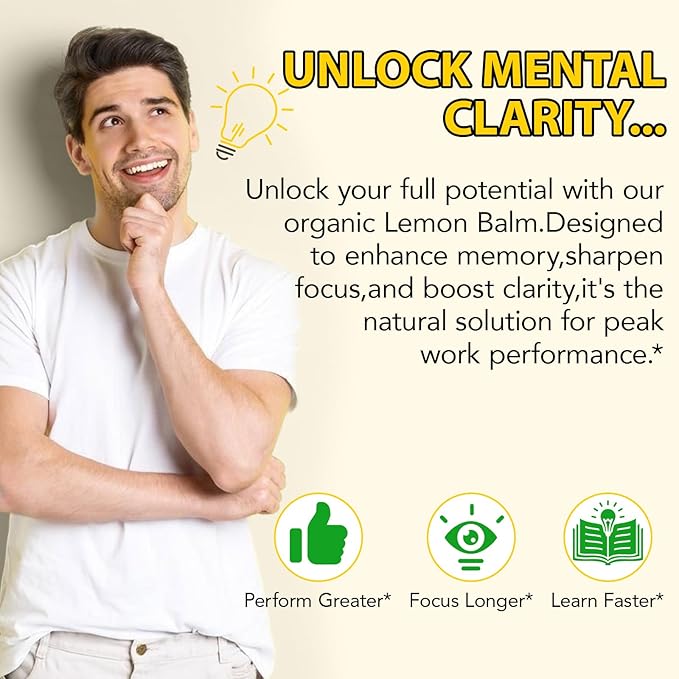 Organic Lemon Balm Extract Drops, Organic Lemon Balm Tincture, Digestive Relief & Anti-Bloat Support, Alcohol-Free, Vegan, Non-GMO, Gluten-Free - 60ml (2PCS)