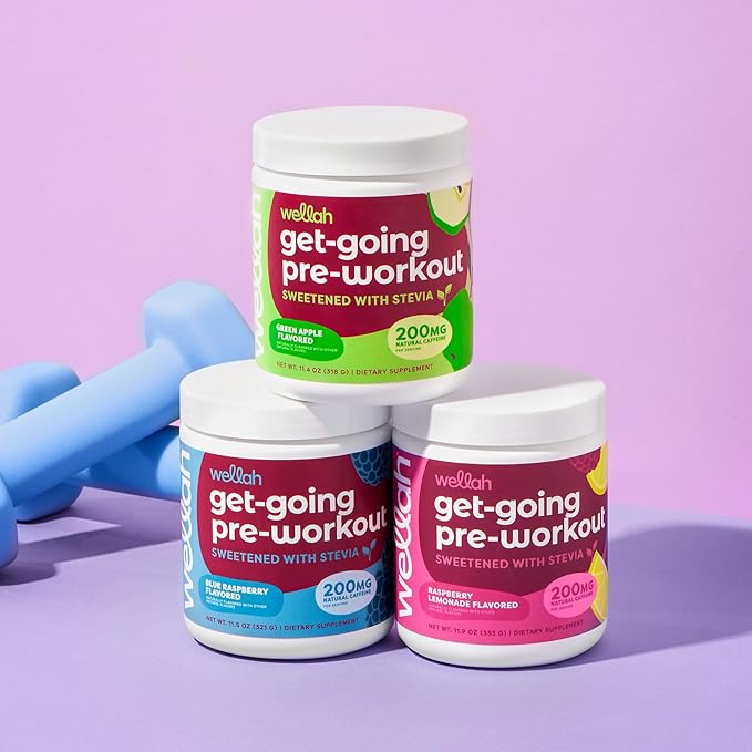 Wellah Get-Going Pre-Workout Drink Mix (Green Apple Flavored, 30 Servings)
