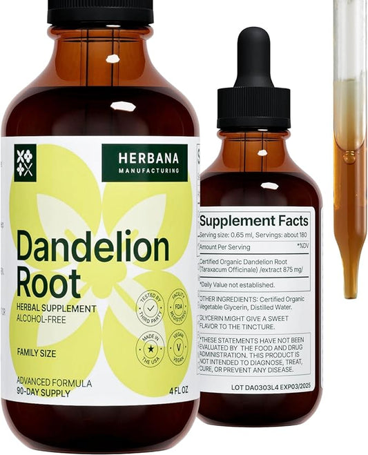 Dandelion Root 4 fl oz Liquid Extract - Natural Herbal Supplement for Cleansing, Digestive Function & Immunity - Organic Taraxacum officinale - Family Size - High Potency Drops - 90-Day Supply
