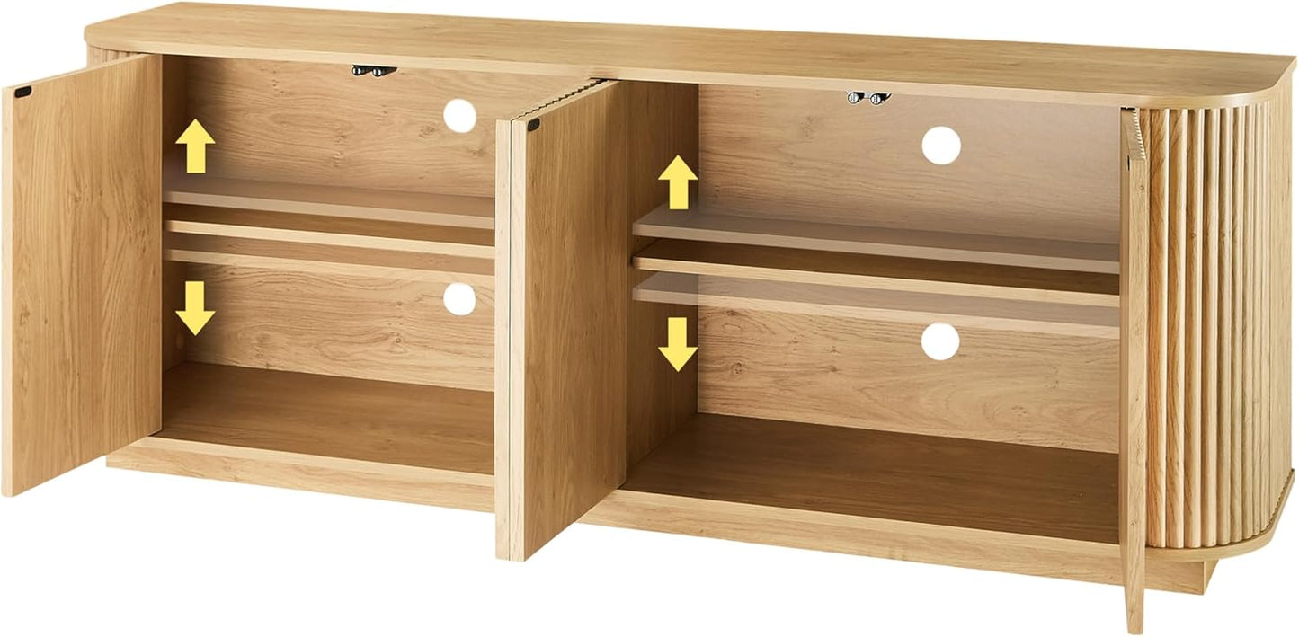 KEIKI 64" Sideboard Storage Cabinet TV Stand, Cabinet Organizer for Living Room, Kitchen, Entryway, Modern Style Wooden TV Stand for 55/60 inches TV, Natural