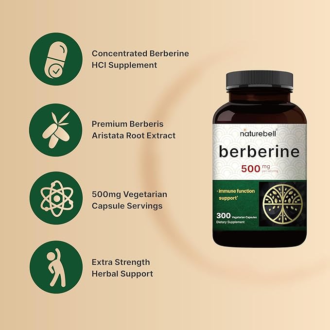 Berberine Supplement 500mg, 300 Veggie Capsules | 97% Pure Berberine HCL | 5:1 Root Extract | Supports Balanced Sugar Levels & Heart Health | Vegan, Non-GMO