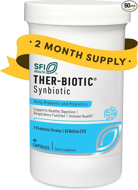 Klaire Labs SFI Health Ther-Biotic Synbiotic Prebiotics & Probiotics for Women & Men - Daily Probiotic with Low FODMAP Prebiotic - Gut, Immune, Respiratory & Digestive Health Support (60 Capsules)