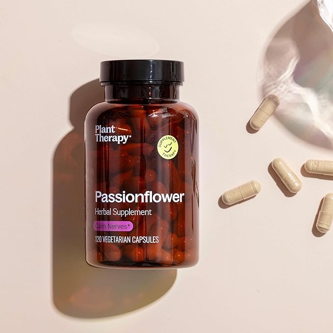 Plant Therapy Passion Flower Capsules Manufactured in USA Calms Nerves, Supports Sleep, Great Way to Wind Down Supplements for Women & Men 120 Count Vegetarian Capsule