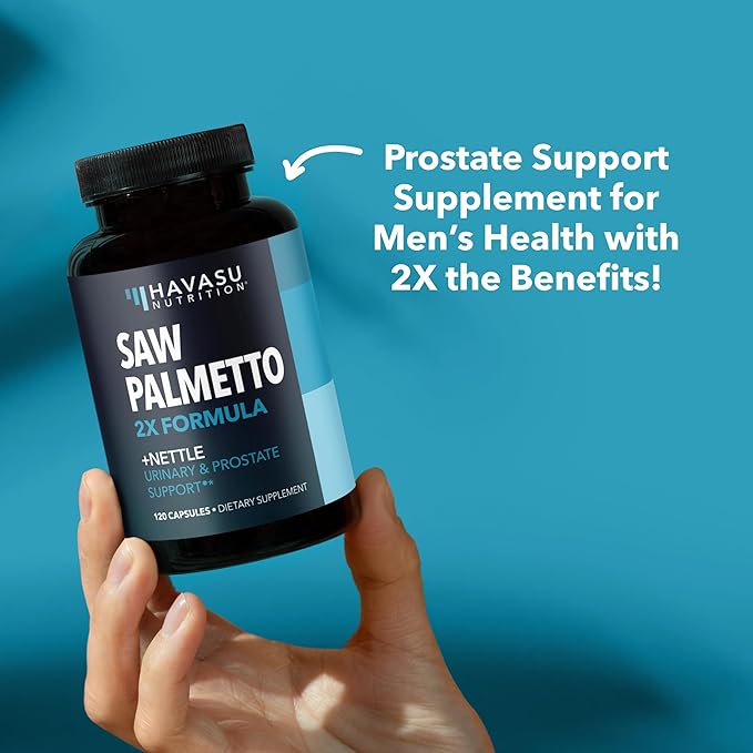 Saw Palmetto with Stinging Nettle Capsules - 2X Prostate Support Supplement for Men’s Health - 120 Count - DHT Blocker for Urinary Tract Function and Hair - Vegan, Non-GMO - 2 Month Supply