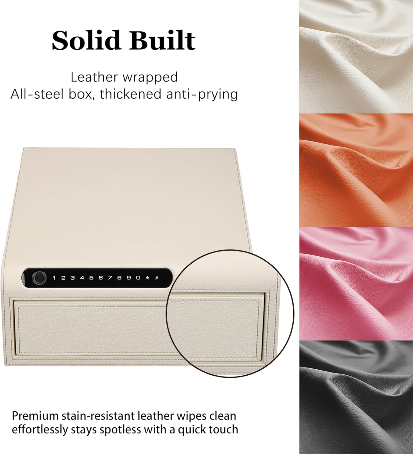 Jewelry Safe with Drawers，Biometric Fingerprint safe, Slide-Away Handgun Safe for Pistols, Leather Wrapped Jewelry Storage Safe, Digital Keypad & Quick-Access Drawer (White- 1 Drawer)