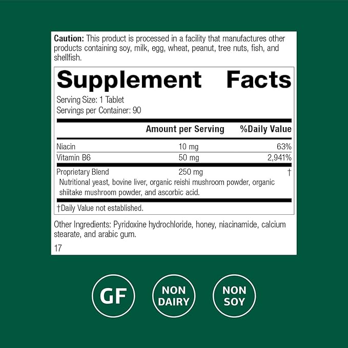 Standard Process B6-Niacinamide - Energy Metabolism, Heart Health, and Digestion Supplement with Vitamin B6, Niacin, Ascorbic Acid, Reishi Mushroom, Shiitake Mushroom, and More - 90 Tablets