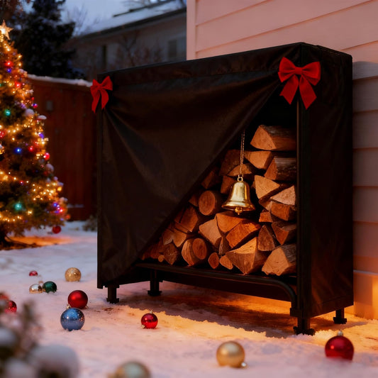 4FT Firewood Rack with Cover, Holders Firewood Outdoor Log Rack with Zipper, 4FT Heavy Duty Indoor Firewoods Storage Log Racks, Black Waterproof Oxford Fabric