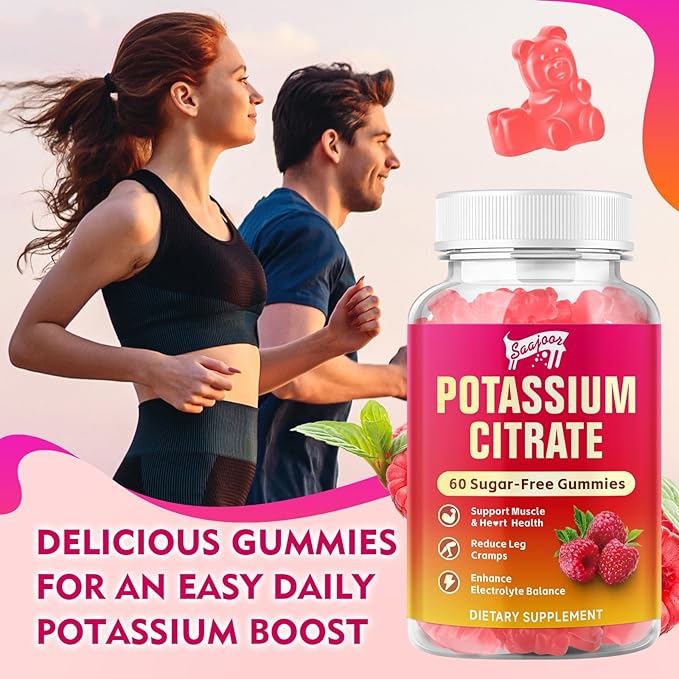 Potassium Citrate Gummies 1000mg, Potassium Supplement for Adults Women & Men, Support Leg Cramps & Muscle Health, 60 Count