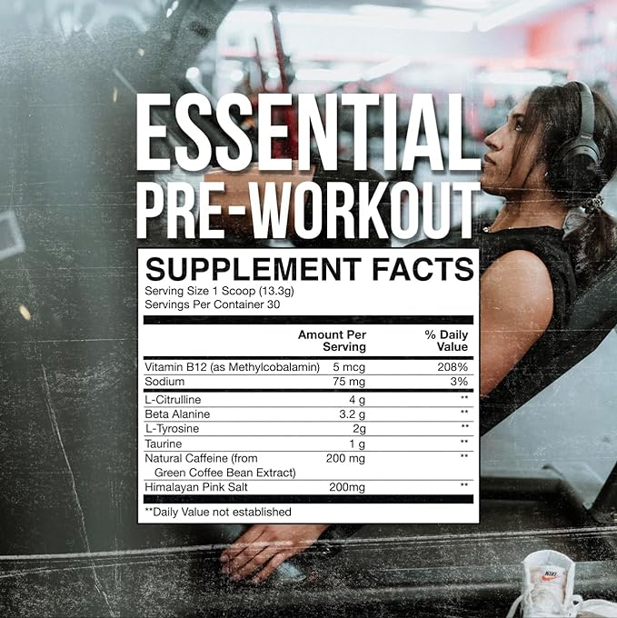 RAW Nutrition - Essential Pre - Chris Bumstead Pre Workout Formula, Sports Nutrition Pre-Workout Powders | Men & Womens Drink, Energy Powder for Working Out (Blue Raspberry)