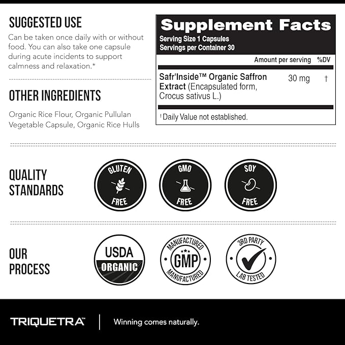 Organic Saffron Extract: Optimized Extract with Safromotivines, Safranal, and Crocins – Clinically Studied | Premium Persian Sargol Quality | Supports Mood, Calmness, and Relaxation – 30 Servings