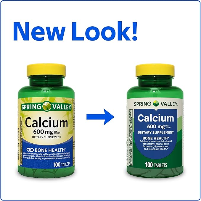 Calcium 600 mg Tablets • Bone & Muscle Health • Supports Strong Bones • Dietary Supplement • 100 Count by Spring Valley + Vena’s Sticker(Pack of 2)