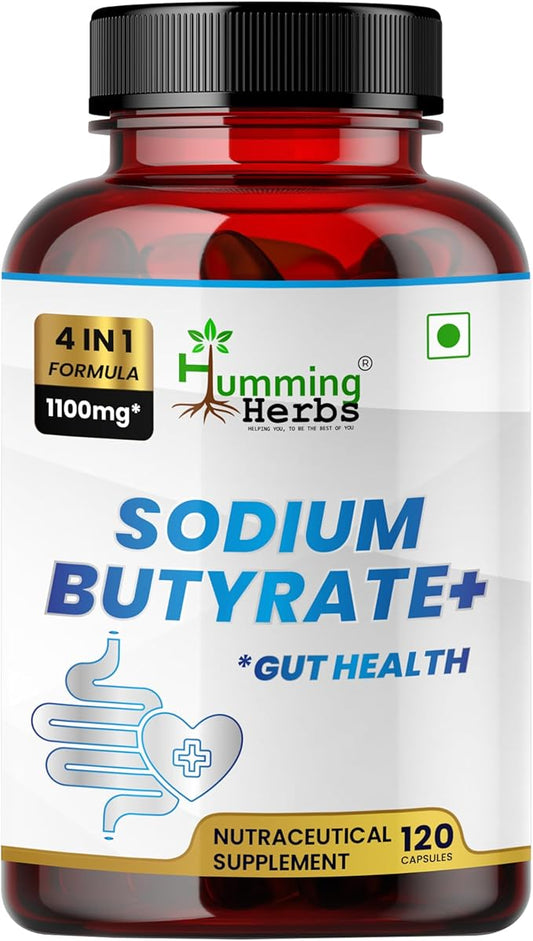 Sodium Butyrate 1100mg per Serving – 120 Capsules with– L-Glutamine, Prebiotic Inulin, Probiotic Blend