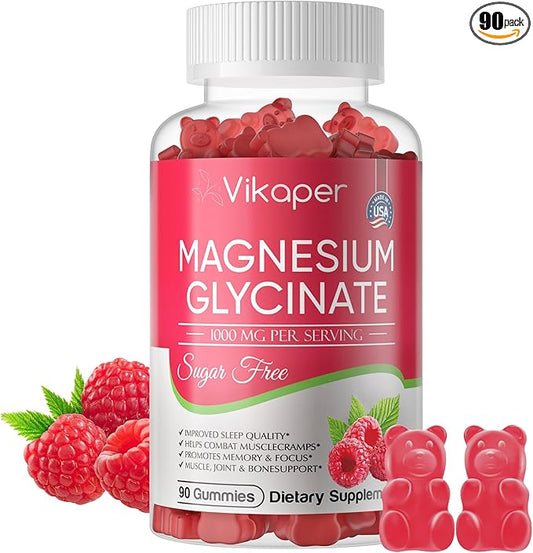 Magnesium Glycinate Gummies 1000 mg Sugar Free,High Absorption Calcium Magnesium Supplement,Vegan,Non GMO,Gelatin Free,Calm Mood,Sleep,Boosts Energy Support for Adults,90 Raspberry Gummies