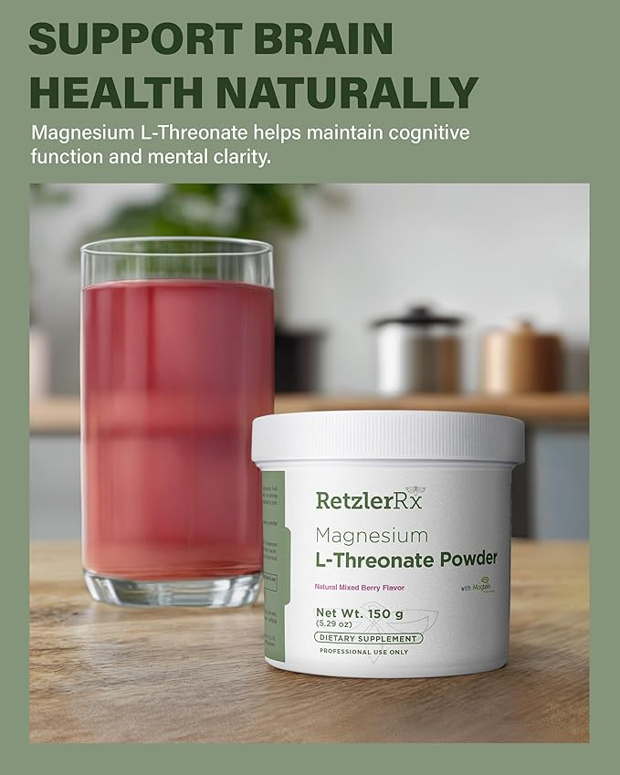 Magnesium L-Threonate Powder with Magtein - Brain-Supporting Magnesium Threonate Complex - Mixed Berry, Gluten-Free Supplement for Cognitive Health - 60 Servings