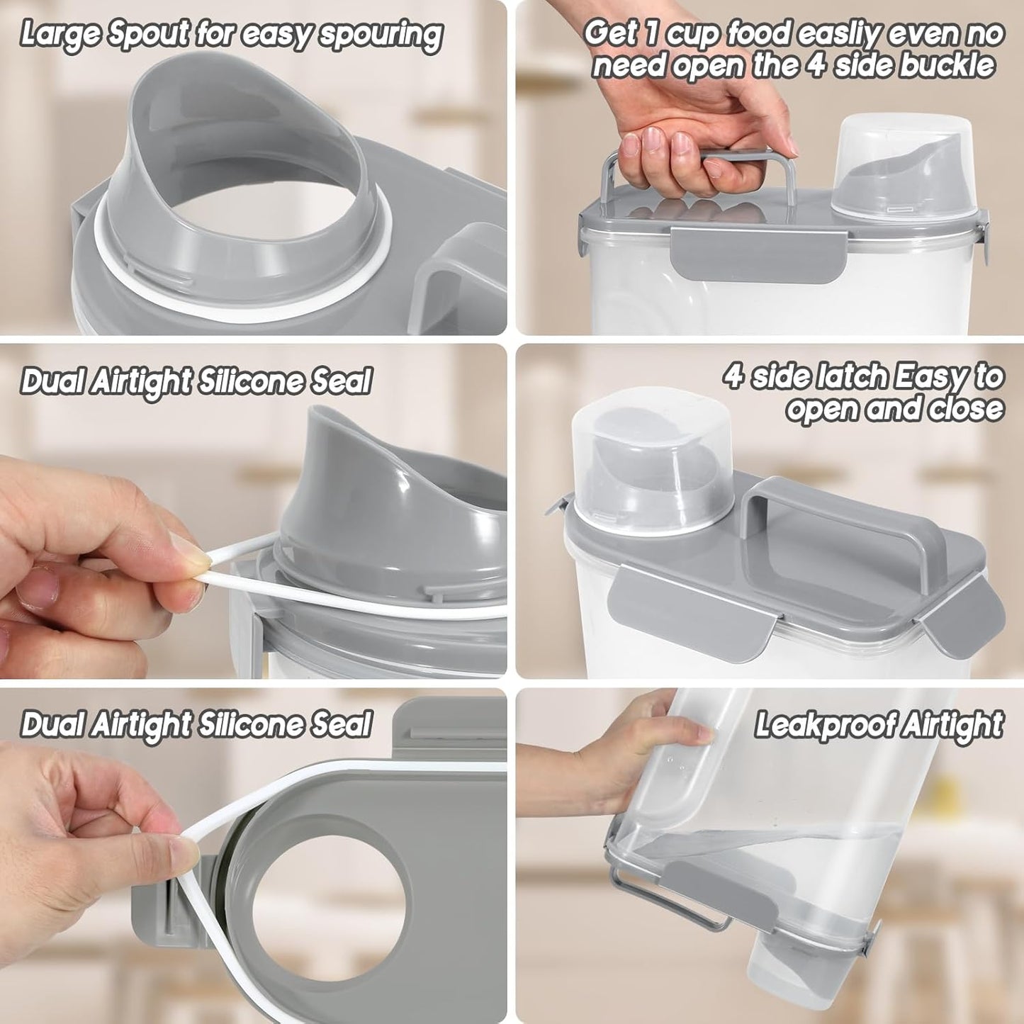 5Lbs Airtight Cat Dog Food Storage Container With Upgraded Large Nozzle, BPA-Free Pet Food Storage Containers For Rice, Grain, Pet Food, Flour Dog Treat Storage-2Pack Grey