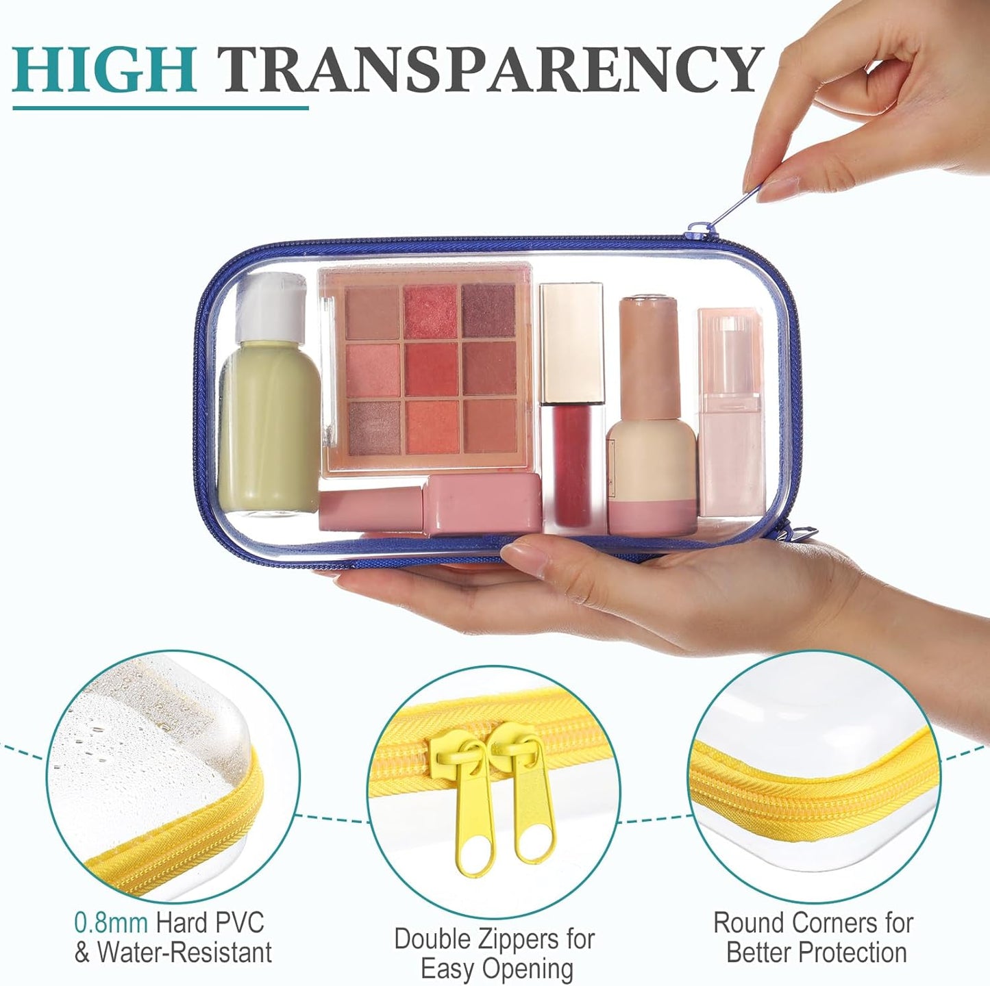Sanwuta 6 Pcs Clear Hard Zipper Case Hard Plastic Zipper Pouches Transparent Makeup Bag Pencil Pouches for Travel Snacks Christmas Trinket Storage Organizer Box