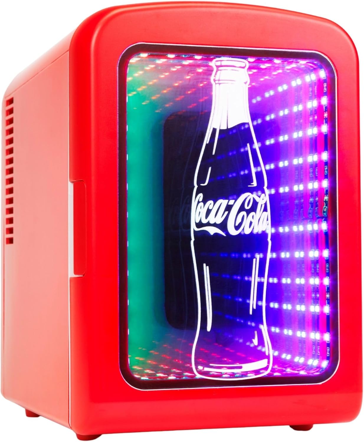 Coca-Cola 4L / 6-Can Mini Fridge with Multi-Color LED Light – Portable Thermoelectric 12V DC/110V AC Quiet Cooler/Warmer for Bedroom, Office, Car & Gaming Room – Mini Refrigerator for Drinks Skincare