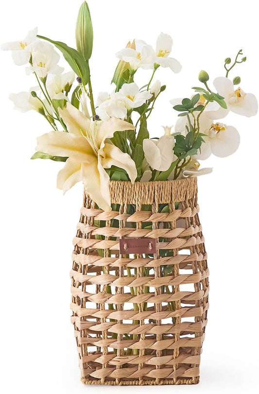 Woven Front Door Basket Water Hyacinth Wall Hanging Basket Decorative Boho Mounted Organizer for Dried Flower Plants Storage Basket for Garden, Home, and Farmhouse Décor (C_Hyacinth)