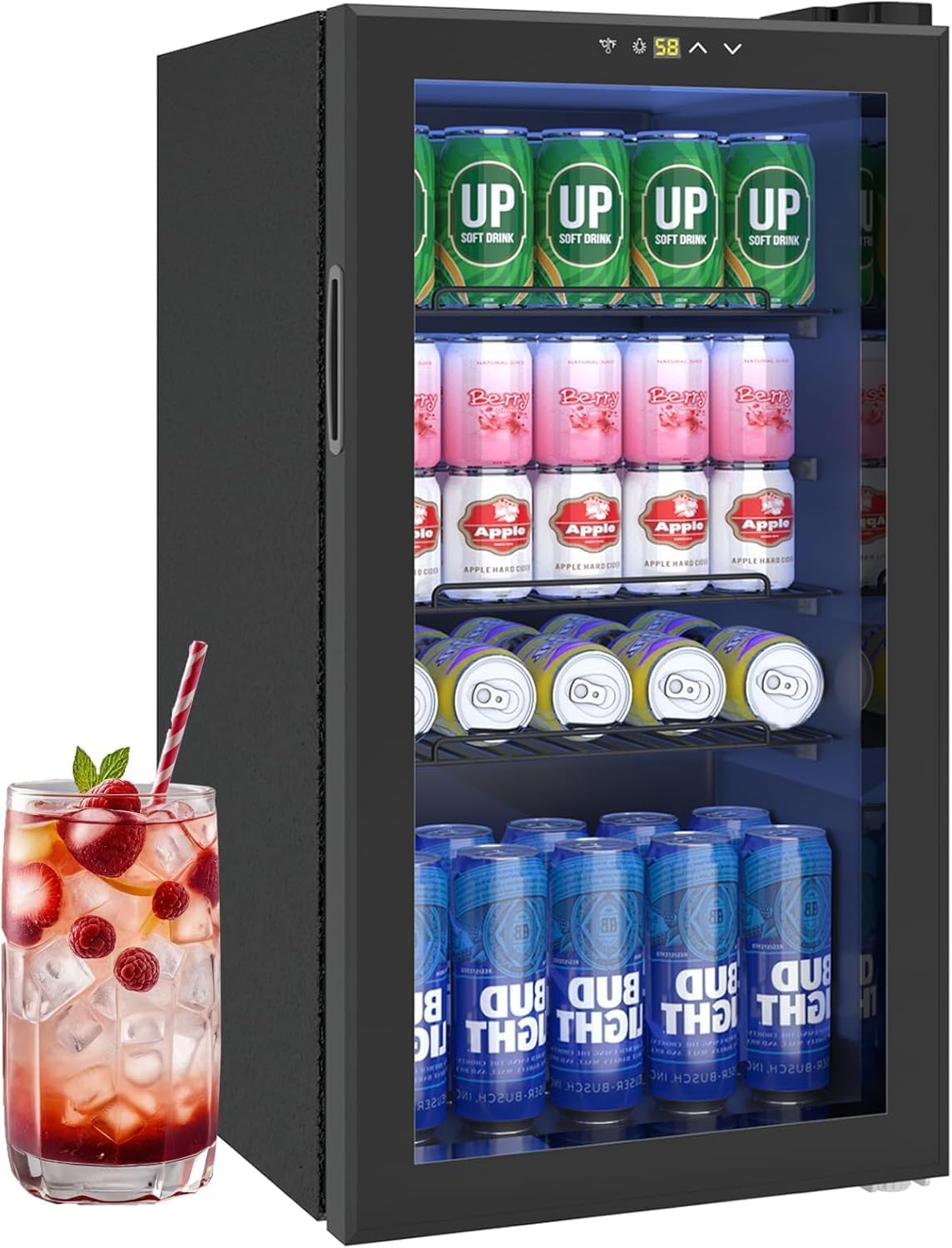 Beverage Refrigerator Cooler, 120 Can/3.2 Cu.Ft Mini Fridge with Glass Door and Electronic Temperature Control for Beer, Wine, Soda, Compact Drink Fridge for Home, Office, Bar