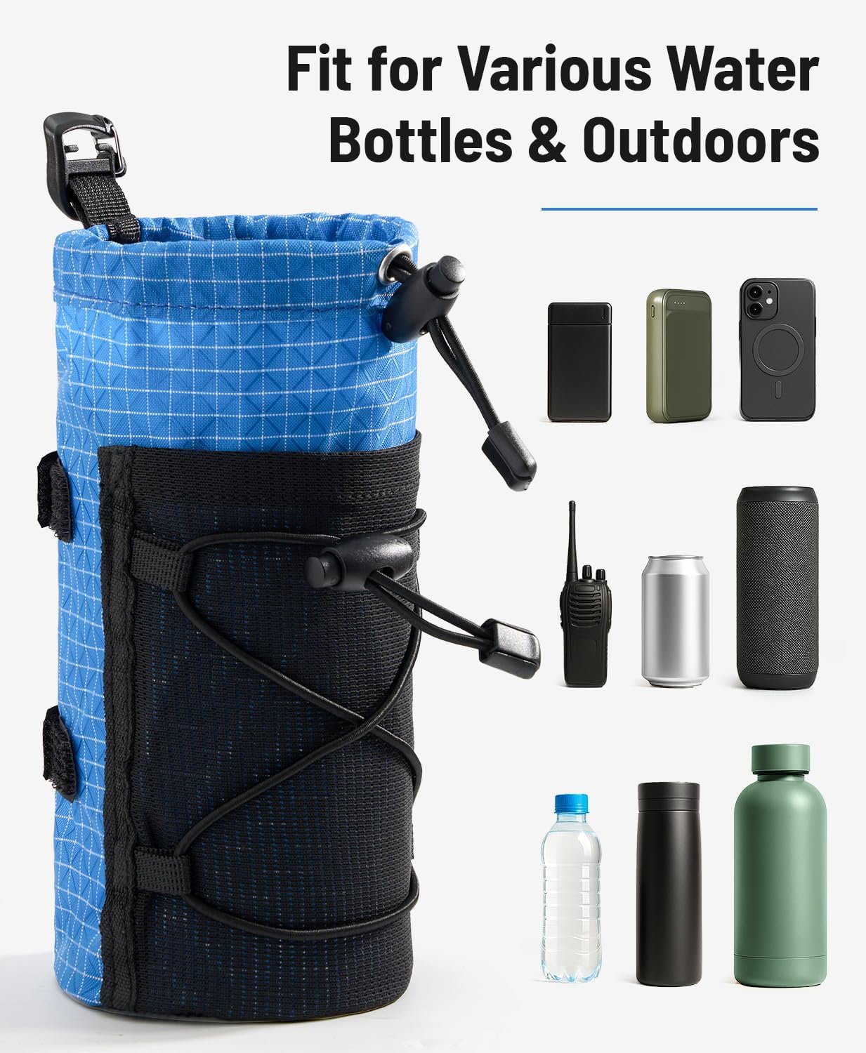 Large Water Bottle Holder Pouch Bag, Backpack Water Bottle Holder Mesh Bag Carrier Fits for 10-48oz Bottles, Heavy-Duty Water Bottles Holder Accessories for Hiking, Sports, Travel, Outdoor